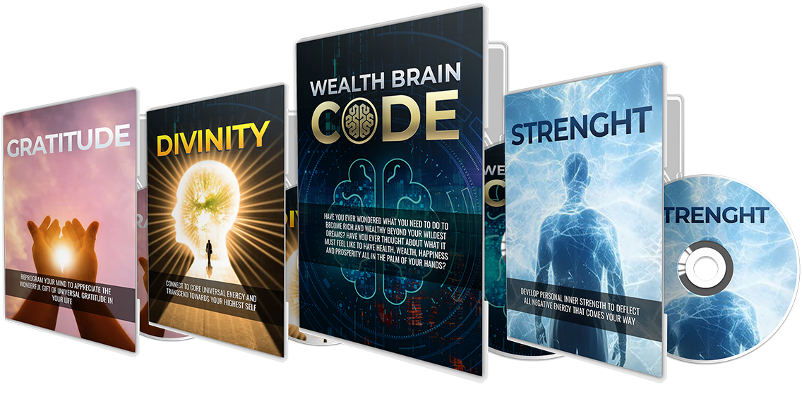 Wealth Brain Code program cover showing hypnosis and wealth attraction techniques for financial success.